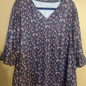 Floral V-Neck Blouse with Ruffle Sleeves